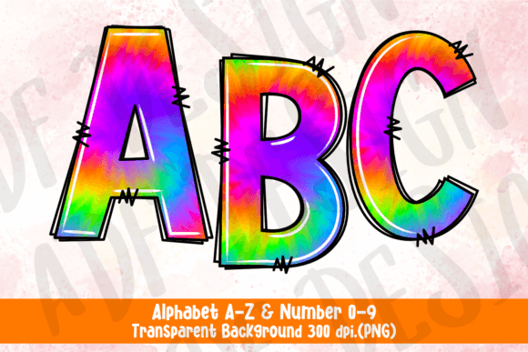 Colorful Tie Dye Doodle Alphabet PNG Graphics & Illustrations Review