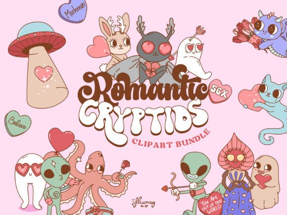 Cute Valentine s Day Cryptids Clipart for Graphics and Crafts