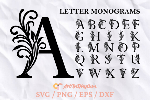 Floral Monogram Letters Svg, Monograms for Graphics and Crafts