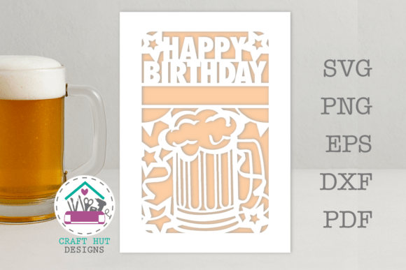 Happy Birthday Beer Tankard Mug SVG DXF for Laser Cutting and Cards