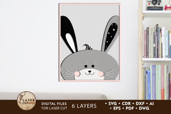 Kids Rabbit Wall Panno Decor Template for Laser Cutting and Wall Decor