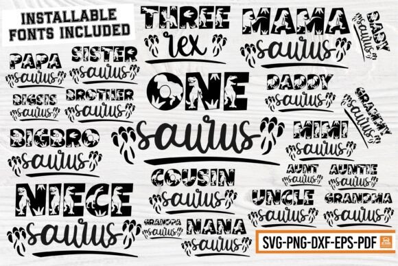 Saurus Family Svg, Custom Name Dinosaur Graphics